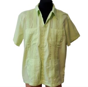 Haband vintage Guyabera  green zip front shirt large
